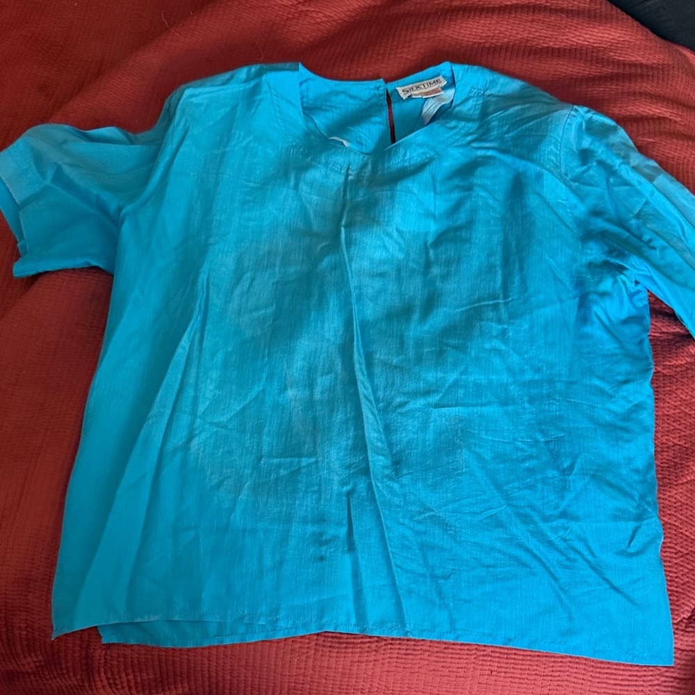 Vintage SilkTime Turquoise Shirt with Shoulder Pads